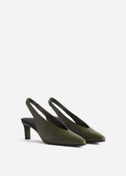 Pointed Slingback Leather Heel in Olive - CO Collections